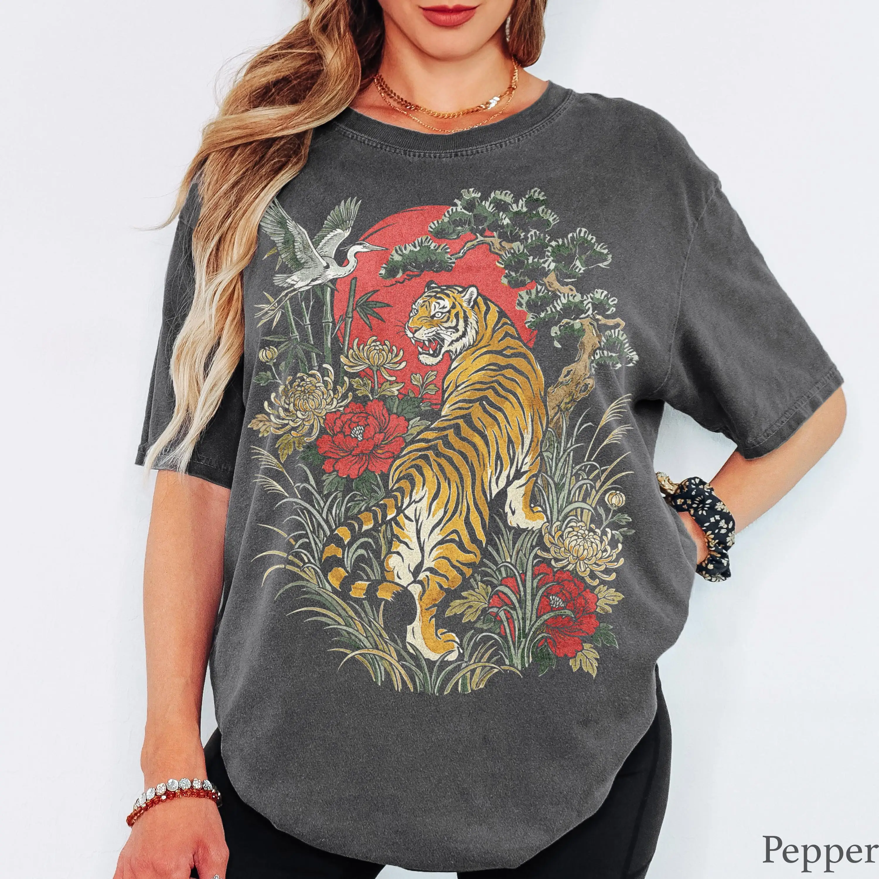 Retro Tiger T-Shirt  Unisex Graphic Tee - Vintage Boho Shirt - Linocut Style Wildcat Cottagecore Shirt