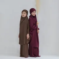Eid Ramadan musulman enfants filles Hijab robe à capuche Khimar jupe Abaya prière vêtement islamique couverture complète Burqa Niqab 2 pièces 6