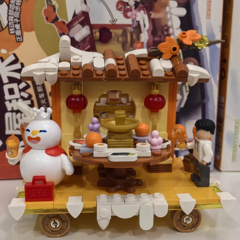 Snow King Assembly Building Blocks Little Train Series Milk Tea Shop Hot Pot Wooden House Toy Model  Ornament Birthday Gift