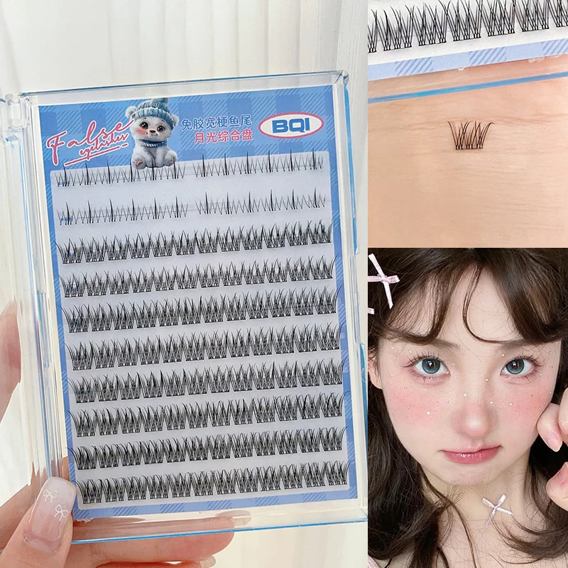 10rows Large Capacity Glue-free Daily Upper And Lower Eyelashes For Woman Fluffy Curly Segmented Single Cluster False Eyelashes