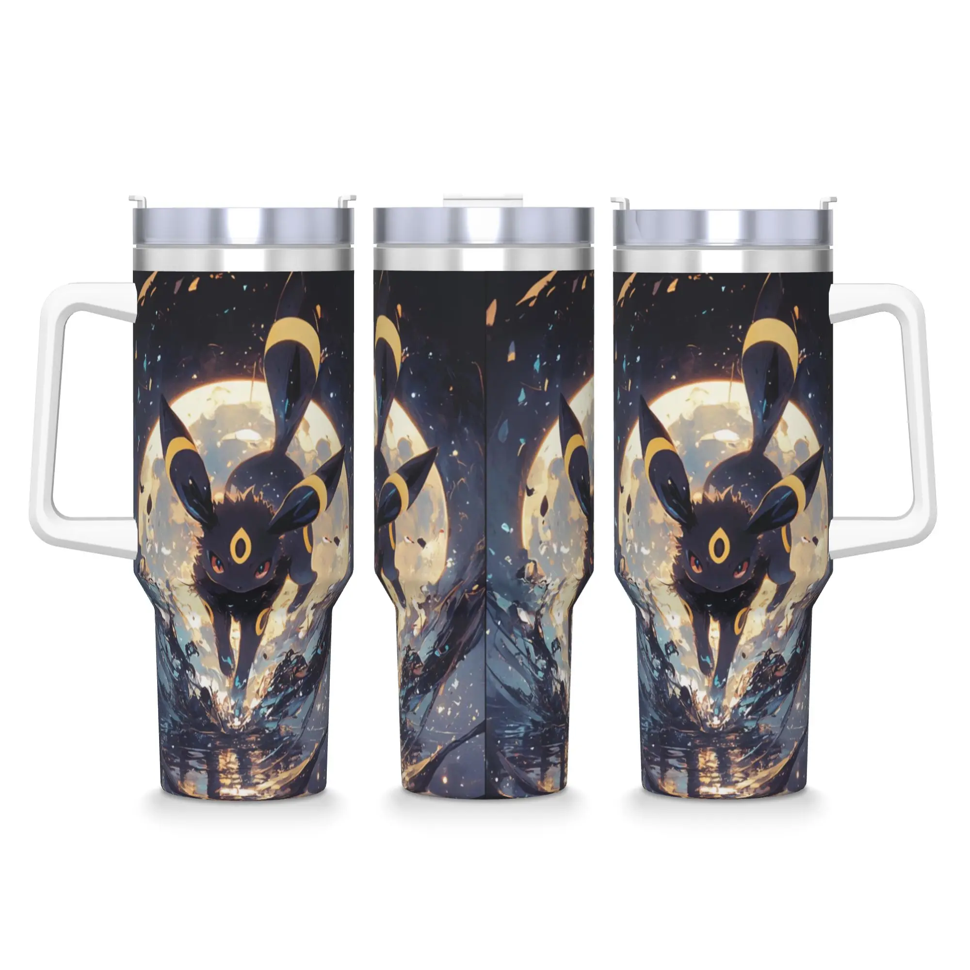 Pokemon Eevee Edelstahl-Trinkbecher, 40oz Kaffeebecher, Tragbare Kalt- und Heißgetränkeflasche für Milch, Tee und Wasser
