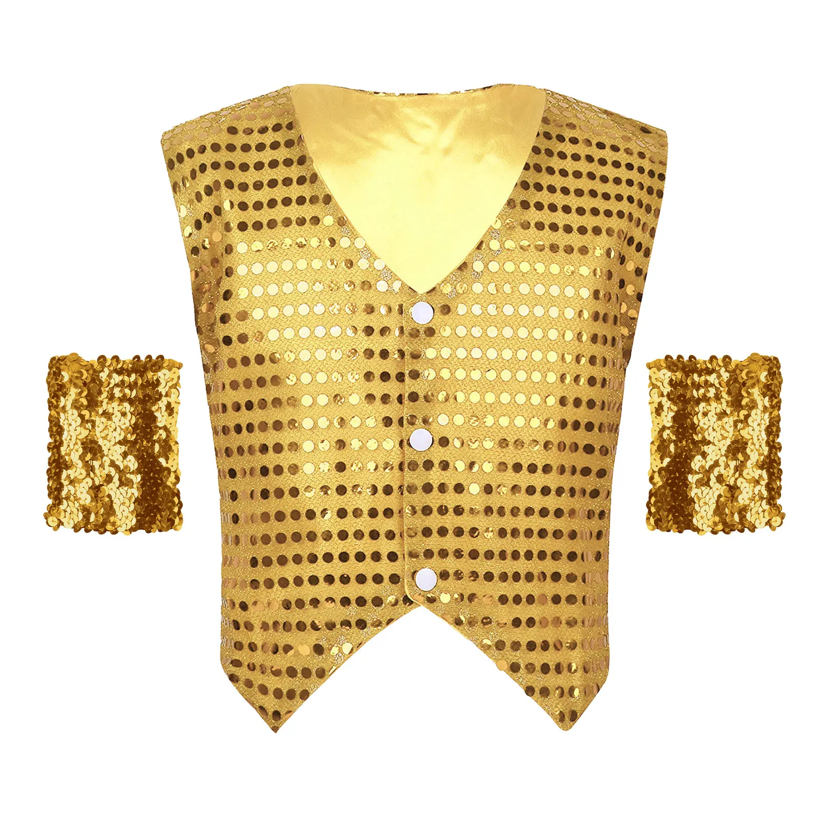 Shiny Sequin Jazz Dancewear Waistcoat Jacket and Glitter Wristbands Set for Women Men Hip-hop Jazz Stage Performance Waistcoat