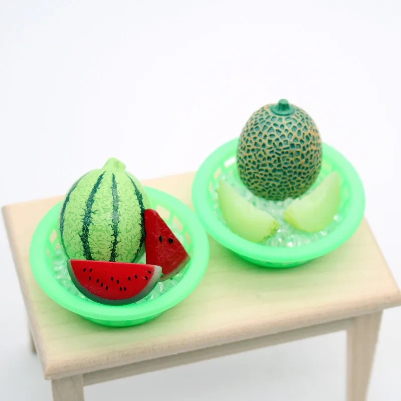 1set Dollhouse Chilled Watermelon Cantaloupe with Miniature Food Play OB11 Model Shooting Props Miniature Home Decor Decoration