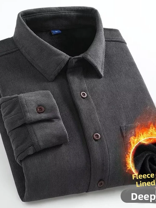 Men's Fleece Lined Corduroy Long Sleeve Shirt Thick Warm Casual  Color Autumn Winter Fashion Outerwear Breathable Youth ...