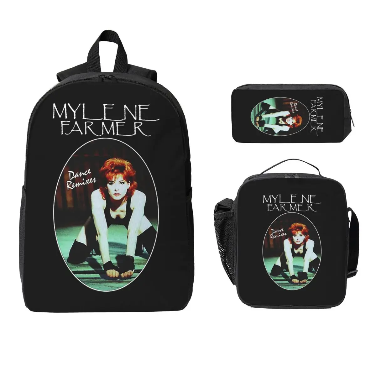 

Рюкзак Mylene Farmer Jeanne, студенческий рюкзак для мальчиков и девочек, школьная сумка, сумки на плечо для ноутбука, 3 шт., изолированная сумка для обеда, пенал