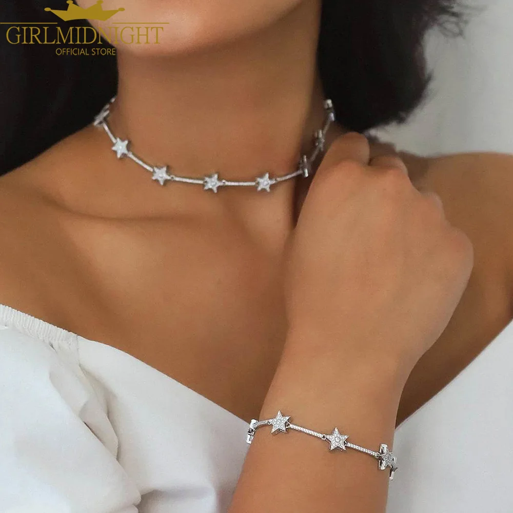 2025 Luxury Geometric Star Northstar Charm Tennis Chain Choker Necklace Full Micro Paved 5A Cubic Zirconia CZ Women Jewelry Gift