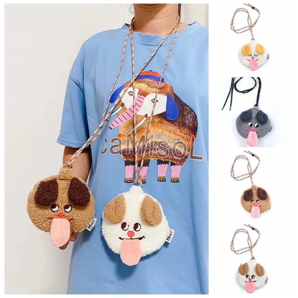 Sweet Plush Halter Coin Purse Dog Bag Pendant Puppy Key Chain Bag Tongue Sticking Puppy Korean Style Plush Wallet Women