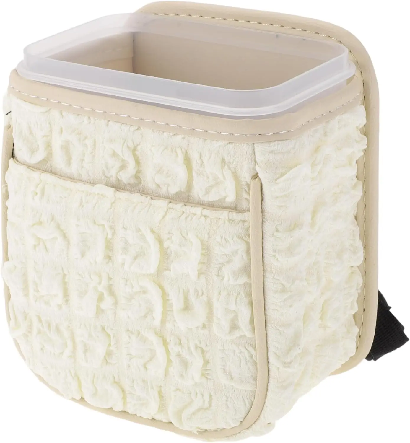 

Car Trash Can Portable and Hanging 5.9' Length 4.3' Width 7.5' Height Trash Bin Fabric Beige White 1 Pcs