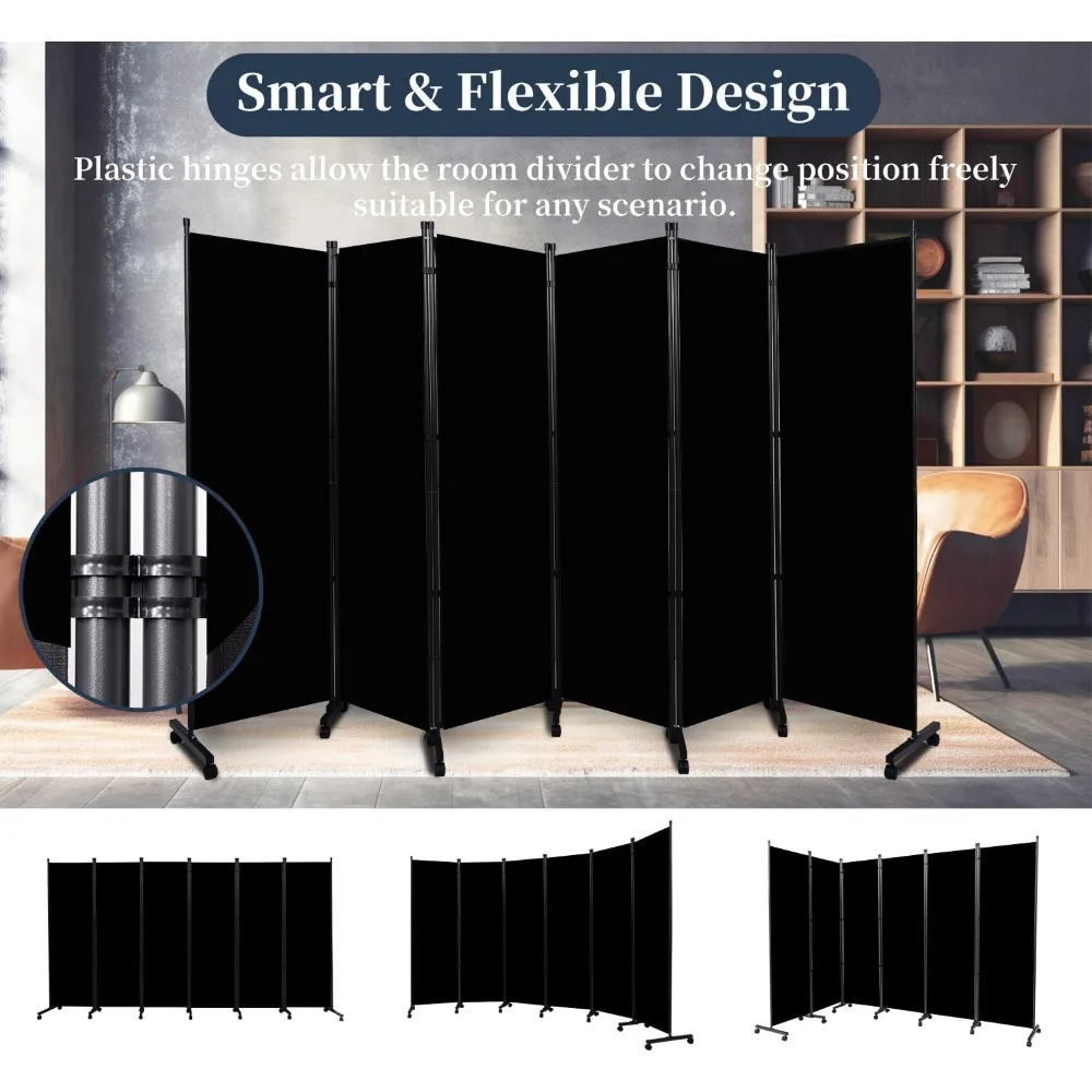 Room Divider Folding Privacy Screens with Lockable Wheels, 132'' Partition Room Dividers Freestanding Room Divider Fabric Panel