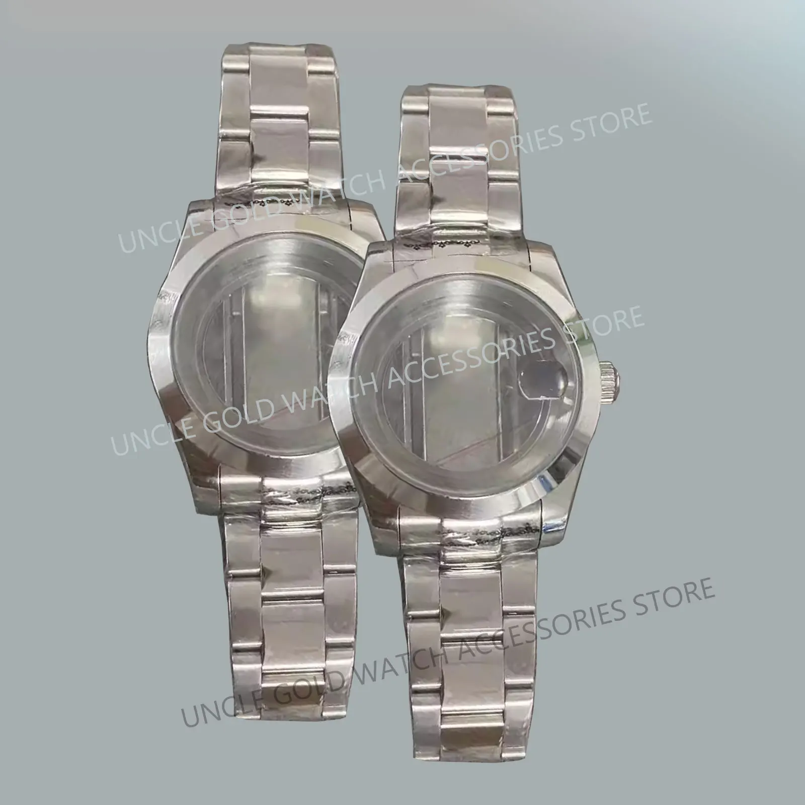 

39mm Watch case set Sliver Sapphire Glass 316L stainless steel Watch case with Three bead strap strap for NH35/NH36 Movements