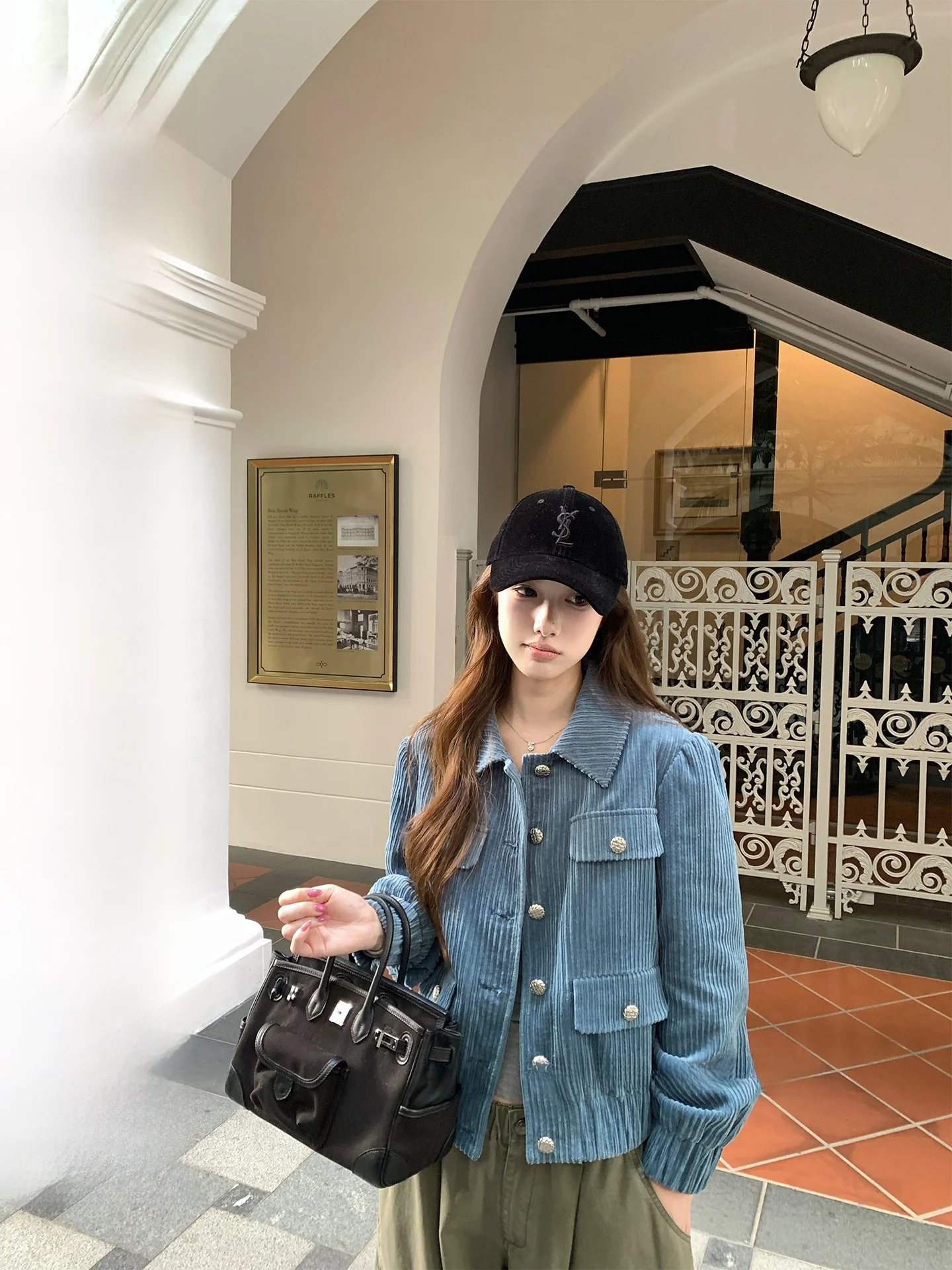 

Heavyweight Corduroy Jacket Women's Loose Outerwear Casual Style Zipper Decoration Cotton Fabric Short Coat by Board Chestnut