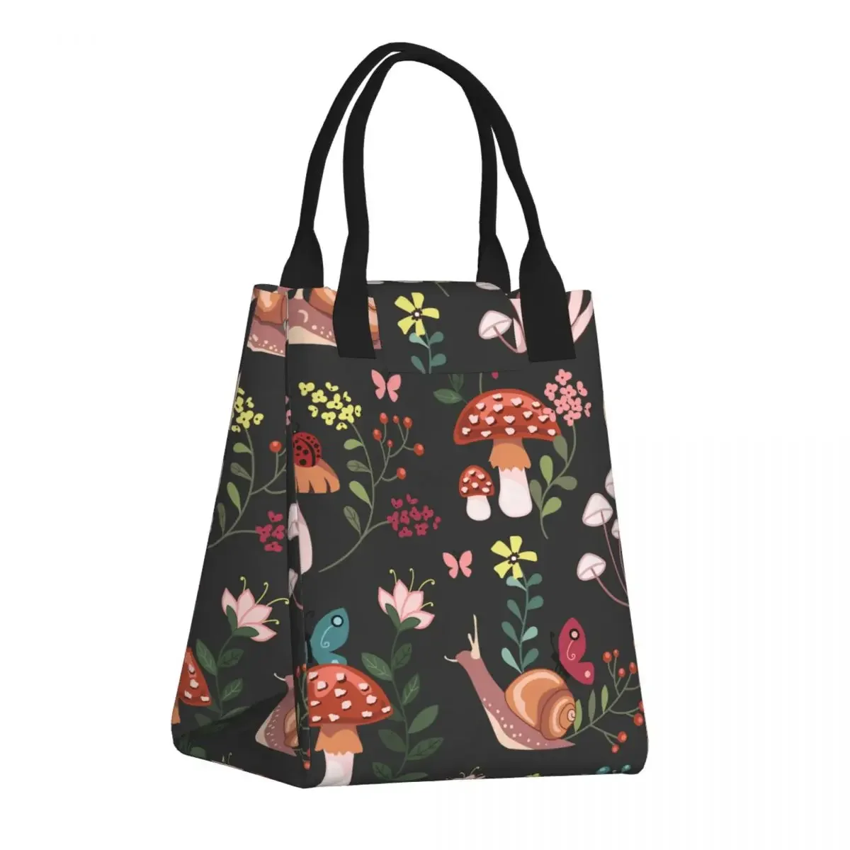 Paper Lunch Bag Waterproof Insulation Bag Whimsical Mushrooms Snails Butterflies Ladybugs Handbag for Office Worker Student