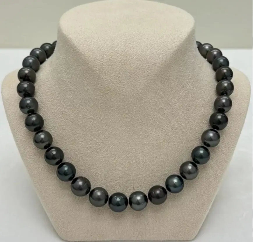 

Очаровательное ожерелье из натурального черного круглого жемчуга Южных морей, 18 дюймов, 9-10 мм