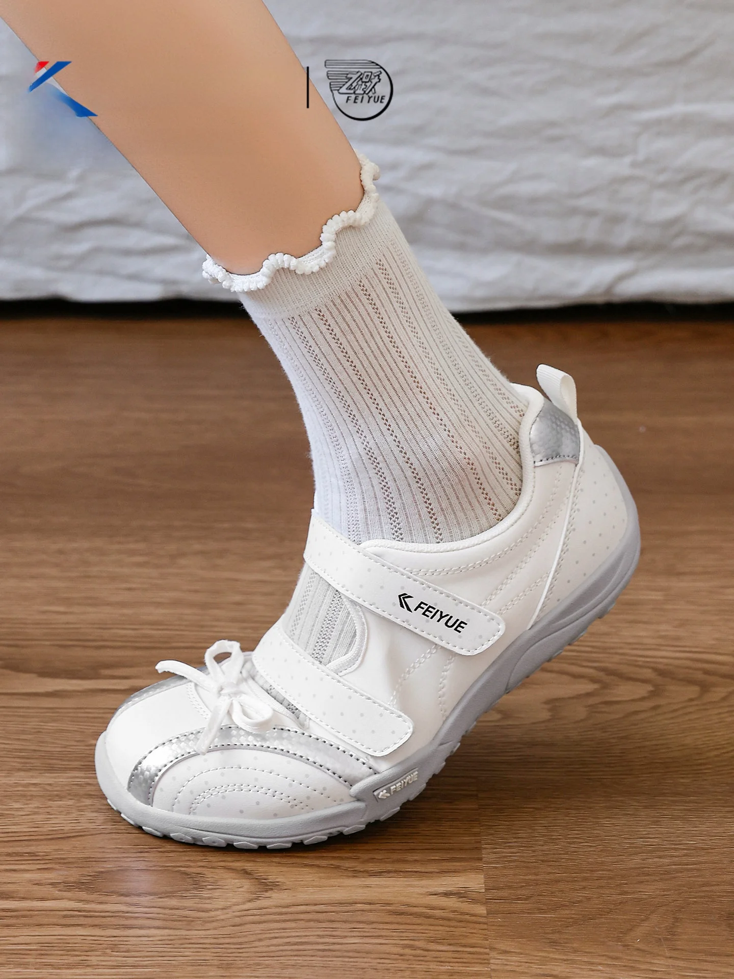 feiyue-breathable-ballet-shoes-women's-summer-new-hollow-out-magic-tape-casual-cool-shoes-fashionable-flat-heel-pu-leather