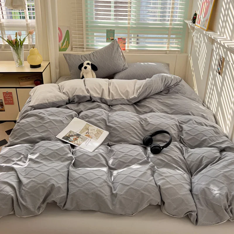 Gray Diamond Lattice - Single Duvet Set 2025 New Skin Friendly Comforter Cover Jacquard Printed Bedding 150x200 180x220 220x240