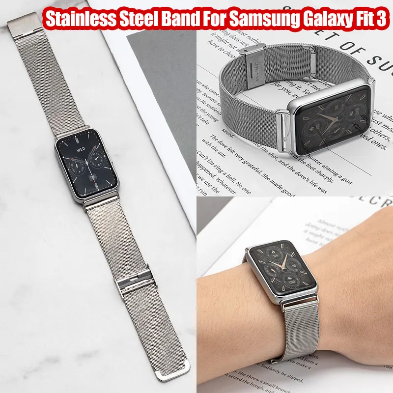 Correa milanesa para Samsung Galaxy Fit 3, pulsera de acero inoxidable negra, plateada y dorada para Samsung Galaxy Fit 3