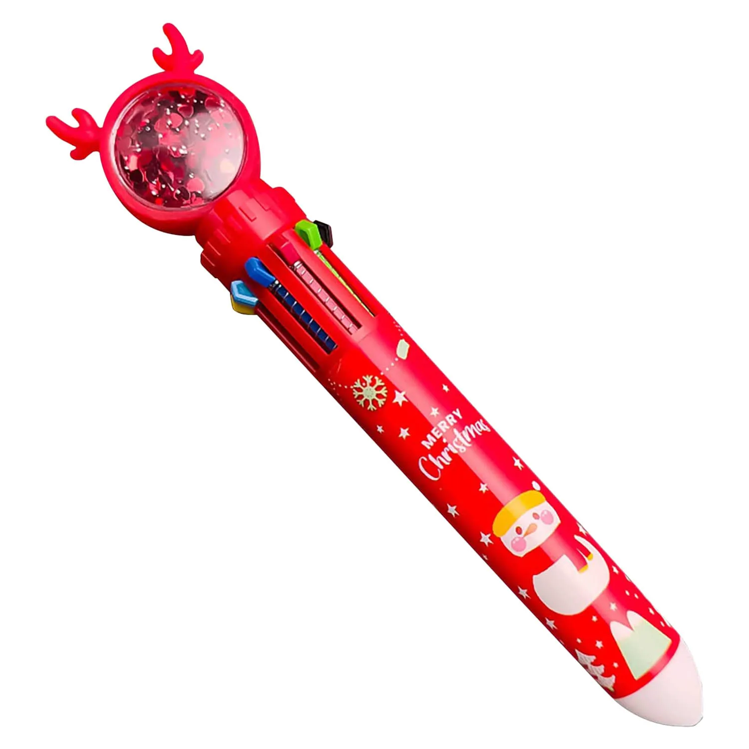 ปากกาลูกลื่นคริสต์มาส10สีปากกาลูกลื่นแบบพับเก็บได้ปากกามาร์กเกอร์หลากสี1ชิ้นของขวัญคริสต์มาส