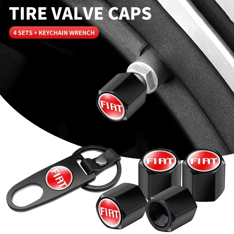 Auto-Rad-Reifen-Luftventilkappen mit Schlüsselanhänger für Fiat 500 Panda Freemont Abarth Argo Punto Uno Doblo Stilo Bravo Ducato Pondo FR