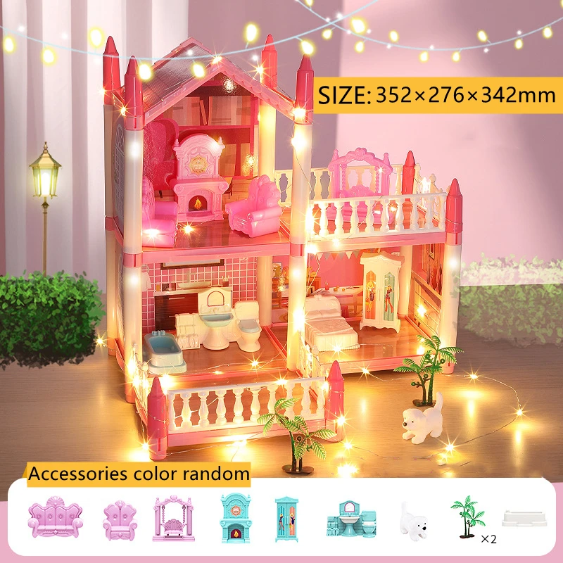 Music Doll Houses 3d Assembled Diy Miniatures Dollhouse Accessories Villa Princess Castle With Led Light Girl Birthday Gifts Toy