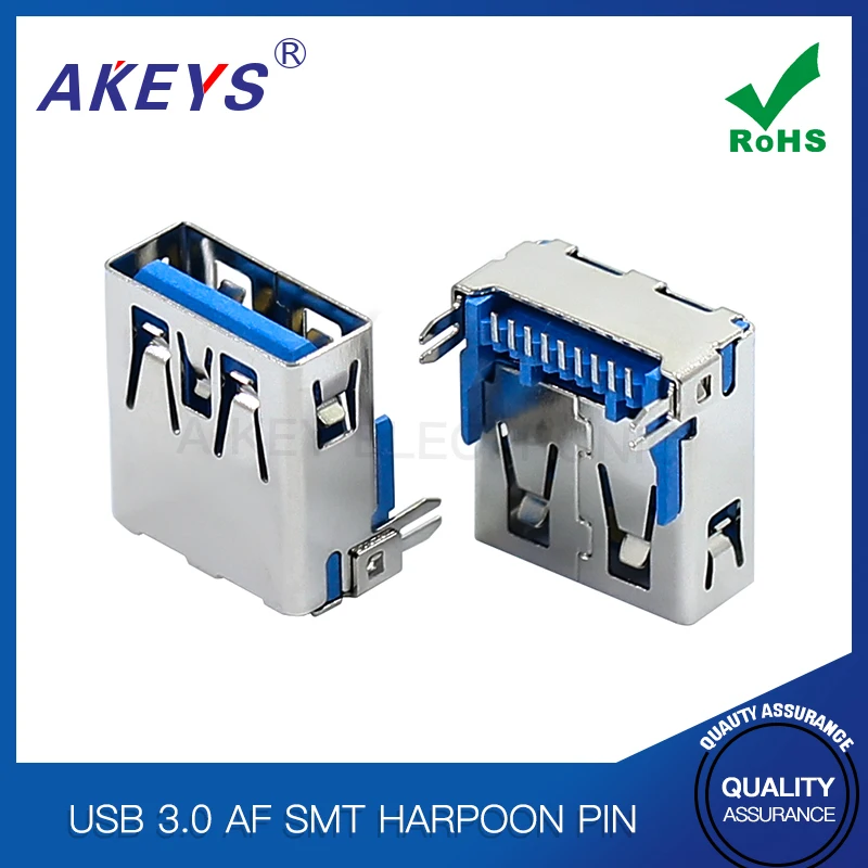 10pcsUSB3.0AF patch female socket USB connector interface socket 90 degree blue glue core 9P harpoon pin high-speed transmission