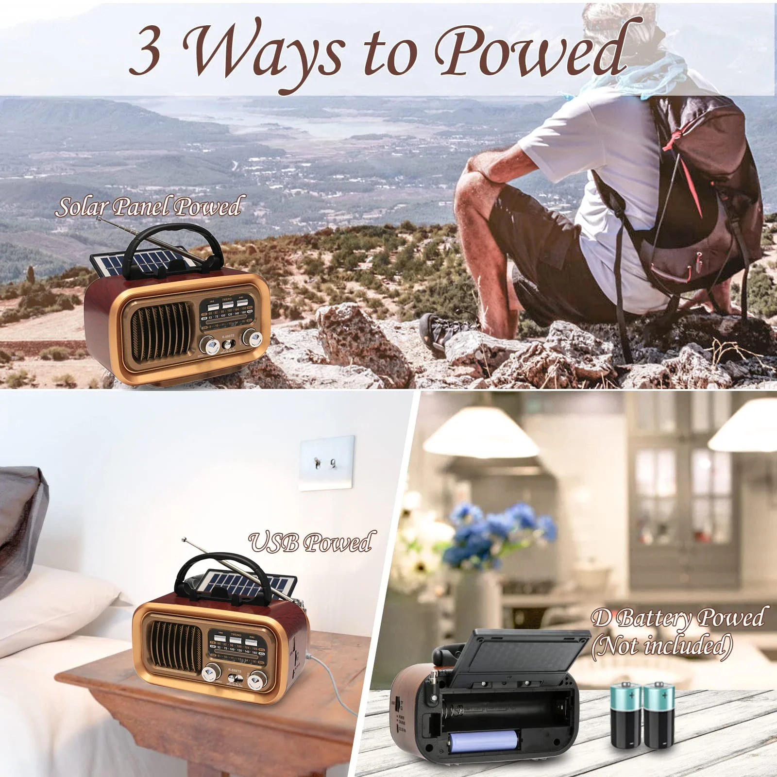 

Portable DSP Radio Classic Vintage FM AM SW Radios Wireless Retro Solar Bluetooth Speaker USB Music Player Removable Battery