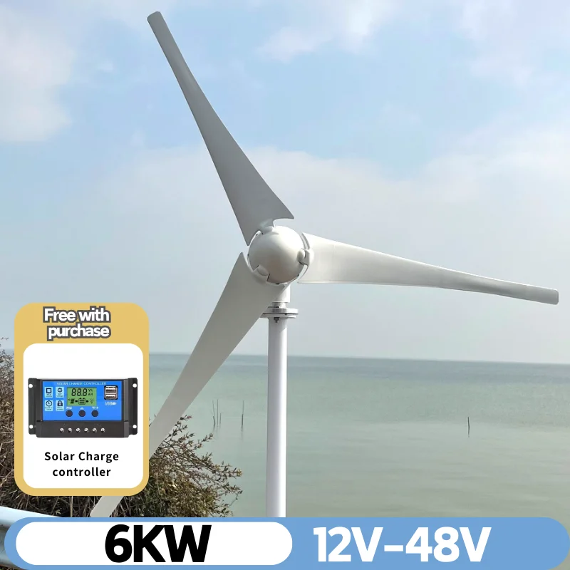 Factory Outlet 6000W 6KW New Energy Horizontal Wind Turbine Generator 12V 24V 48V 10 Blades Windmill Free Controller with invert