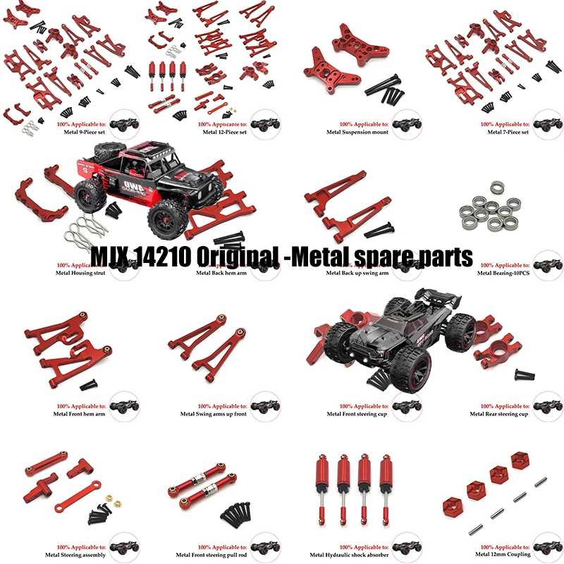 MJX-Soporte de cubo de taza de dirección de Metal 14209 14210, juego de brazo oscilante superior e inferior, amortiguador 1/14, piezas de actualización de coche RC, accesorios