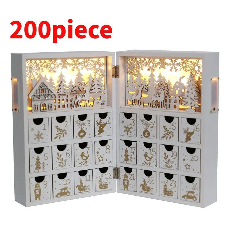 20 0piece.Custom.24 Days Countdown Desktop Advent Calendar House Shape LED Table Ornament Wooden Figurine & Toy Decora