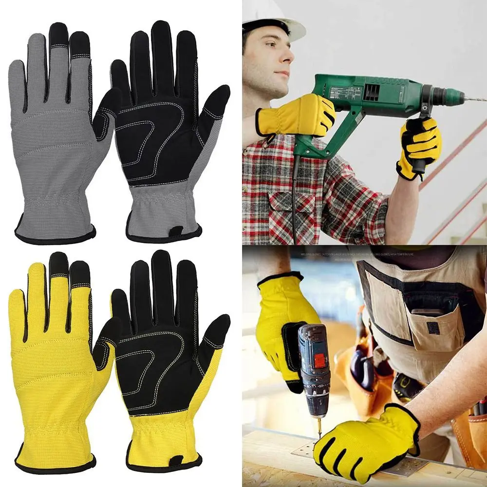 Guantes de trabajo de color amarillo y gris, resistentes al desgaste, guantes de jardinería suaves, absorción del sudor, guantes antideslizantes para pantalla táctil, trabajo al aire libre, regalo