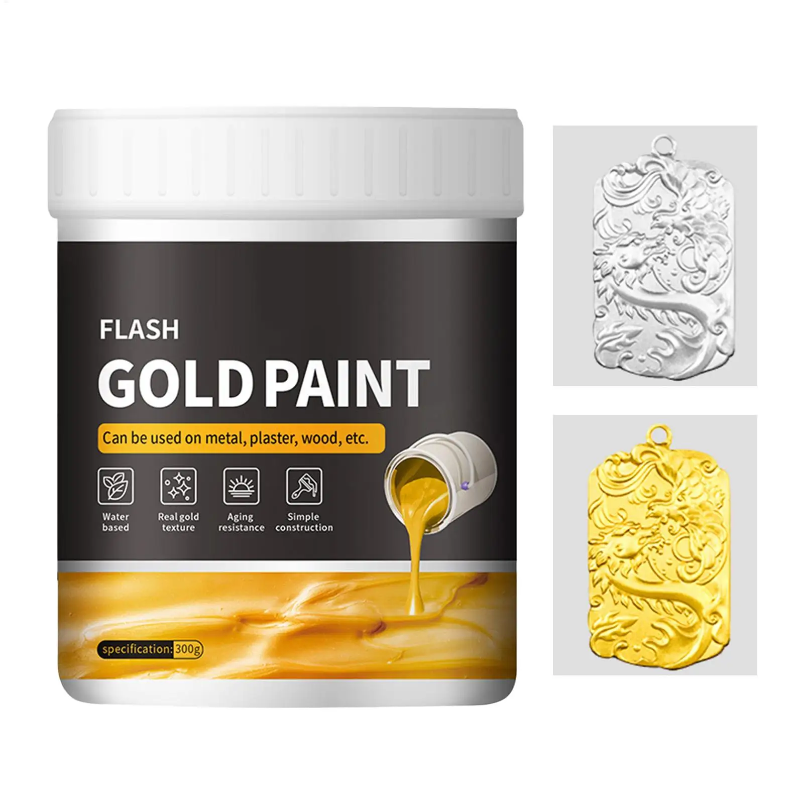 Liquid Gold Foil Paint 300g Fast Drying Non Fading Gold Foil Paint Beginners Art Supplies Easy to Apply Metal Gold Foil Paint