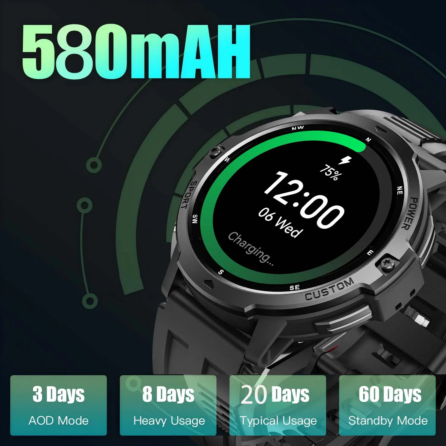 جديد LEMFO GPS ساعة ذكية 1.46 بوصة AMOLED عرض مدمج بوصلة مقياس الارتفاع الجوي 5ATM 580mAh بطارية رياضية Smartwatch الرجال #5