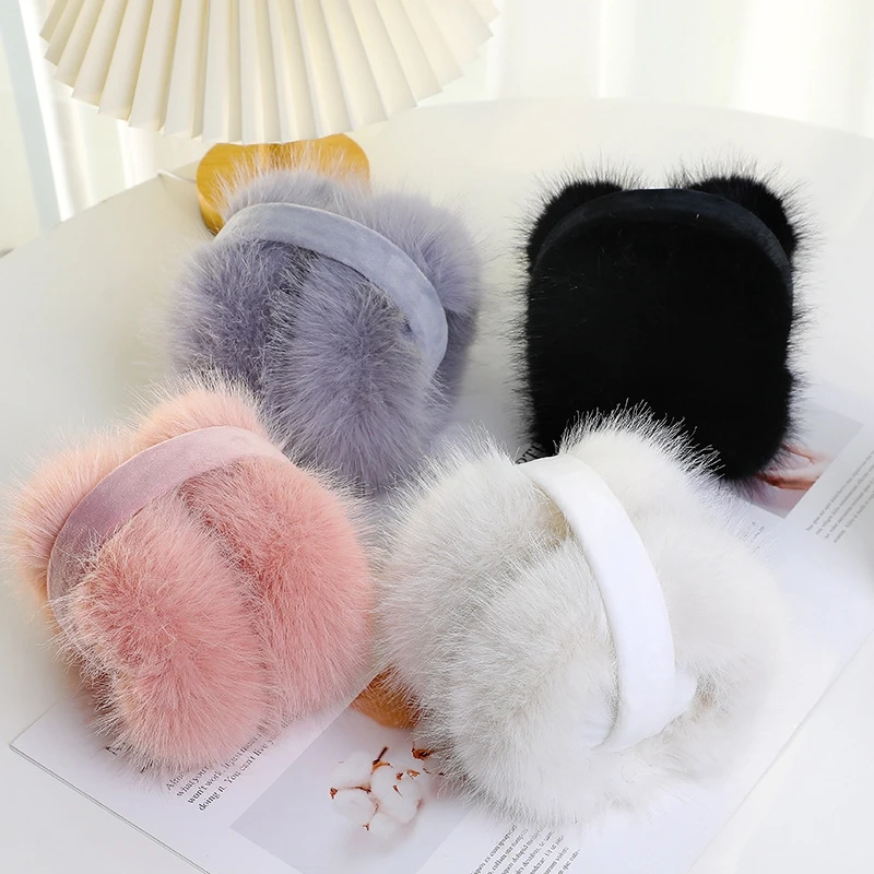 

Fashion Solid Color Ear Cover Soft Back Wear Earmuffs Women Thicken Plush Ear Protector Warmer Winter Faux Fur Earmuff Earbags