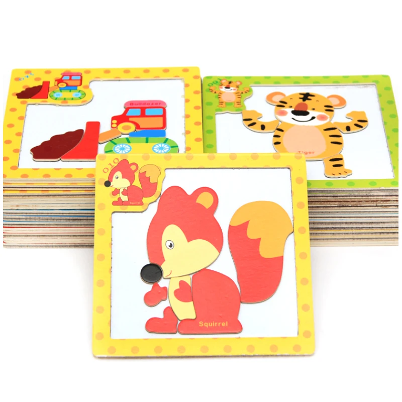 Wooden Children Cartoon Puzzle Magnetic Small Jigsaw Puzzle Toys Children Think Figure Cognitive Early Education Puzzle Toy m68