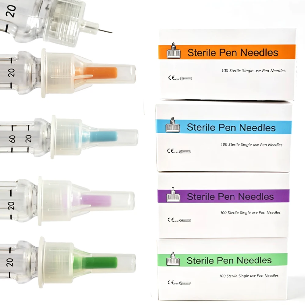 100PCS Insulin Needles Set 32G 4mm 31G 5/6/8mm Single Use Universal Injection Pen Tips, Diabetes Care