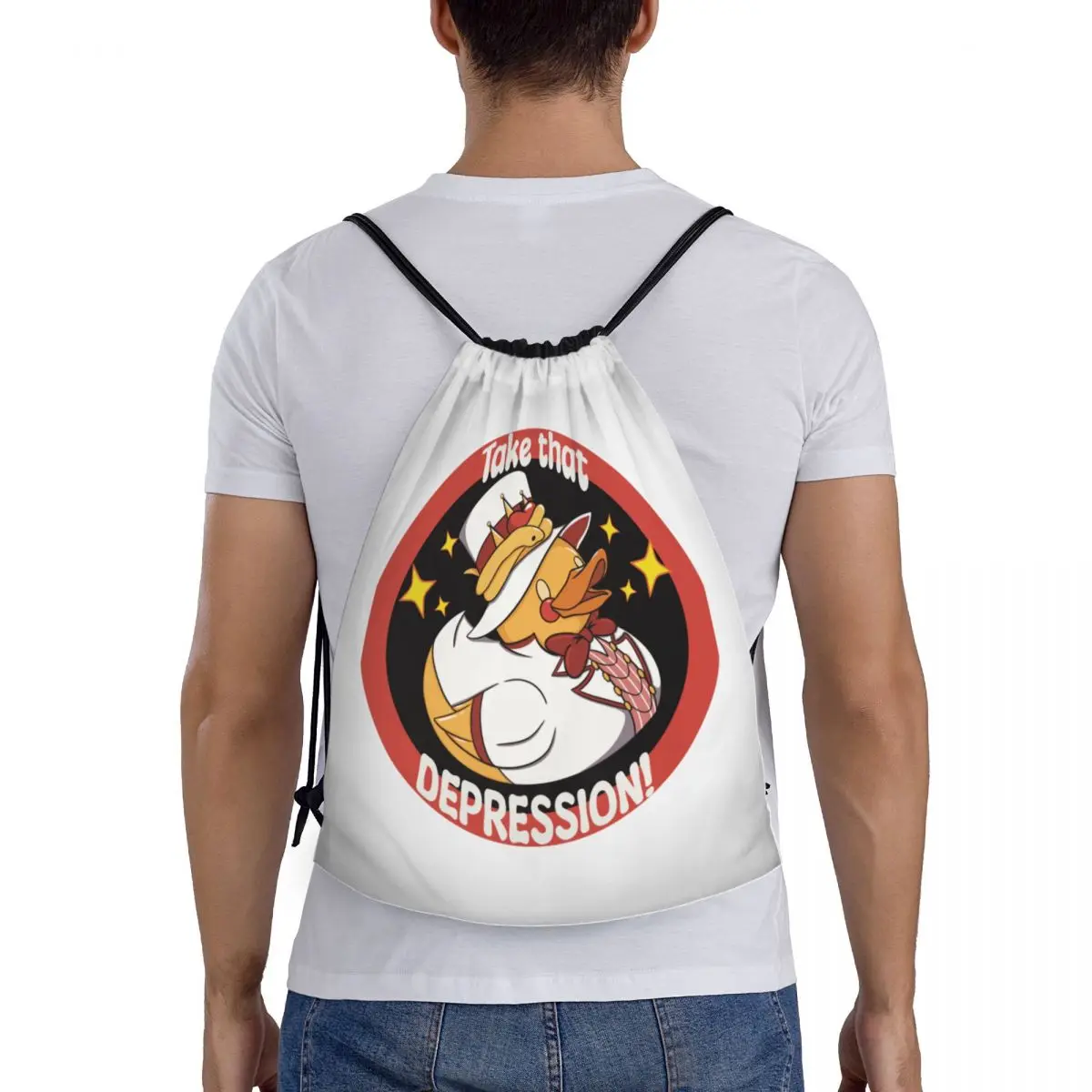 لوسيفر المطاط البط الرباط حقائب الظهر خفيفة الوزن هازبين أنيمي الرسوم المتحركة فندق رياضة الرياضة Sackpack أكياس للسفر