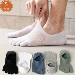 5 Pairs Invisible Toe Socks Summer Thin Cotton Mesh Shallow Mouth Soft Elastic Breathable Deodorant Cool 5 Finger Socks Sokken