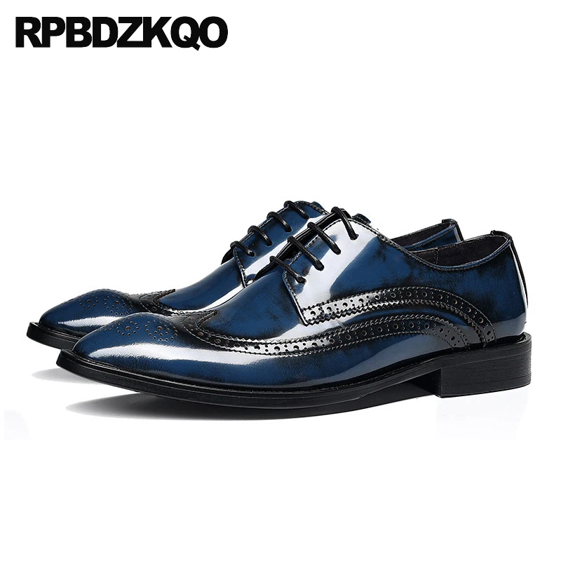 Brogue Formal Elegant Oxfords Brush Pointed Toe Flats Men Wedding Wingtip Cow Leather Derby Lace Up Brand Dress Patent Shoes