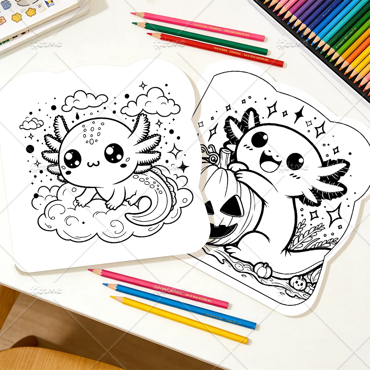 Niedliches Axolotl-Malbuch für Erwachsene, niedliche, gemütliche tägliche Aktivitäten, unregelmäßige Muster zur Entspannung (Cozy Spaces Coloring) – Detail 5