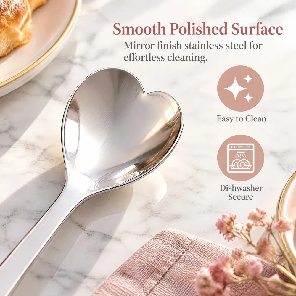 14Pcs Stainless Steel Dessert Spoons Hollow Handle Ergonomic Handle Coffee Spoons Heart Shaped Design Silver Sugar Spoon Dessert