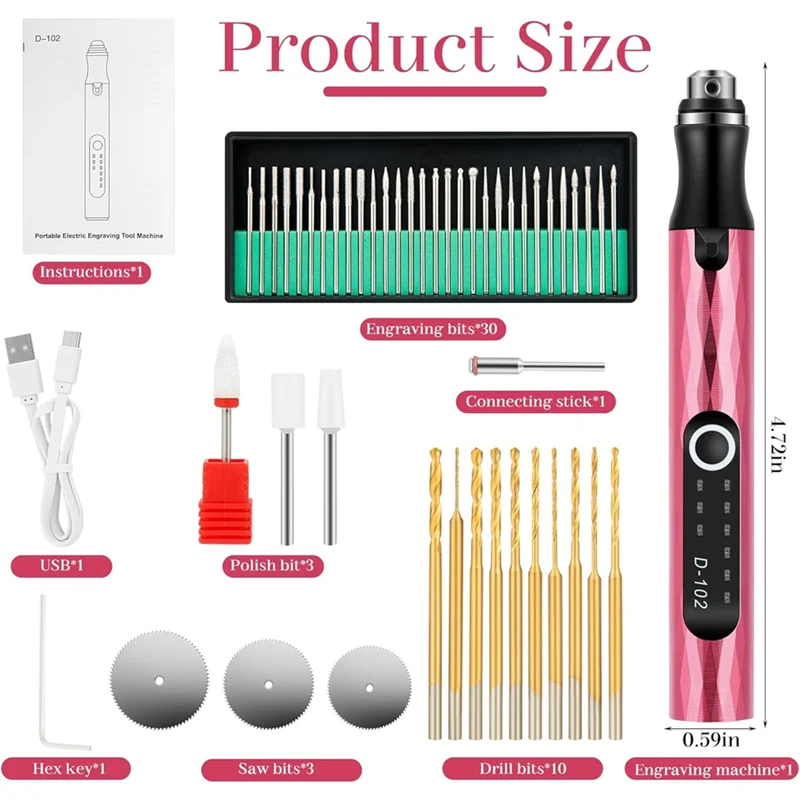 ปากกาแกะสลักไฟฟ้า HHO-Overload Protection สำหรับไม้ โลหะ แก้ว - ชาร์จผ่าน USB-C, ปรับความเร็วได้ 3 ระดับ สำหรับผู้เริ่มต้น