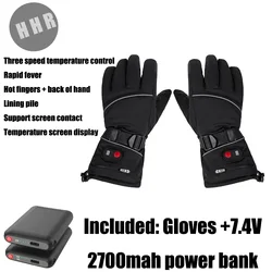 Electric Heating Gloves for Outdoor Skiing and Motorcycle Riding, Warm Touchscreen, Full Finger Glove, Waterproof, Winter