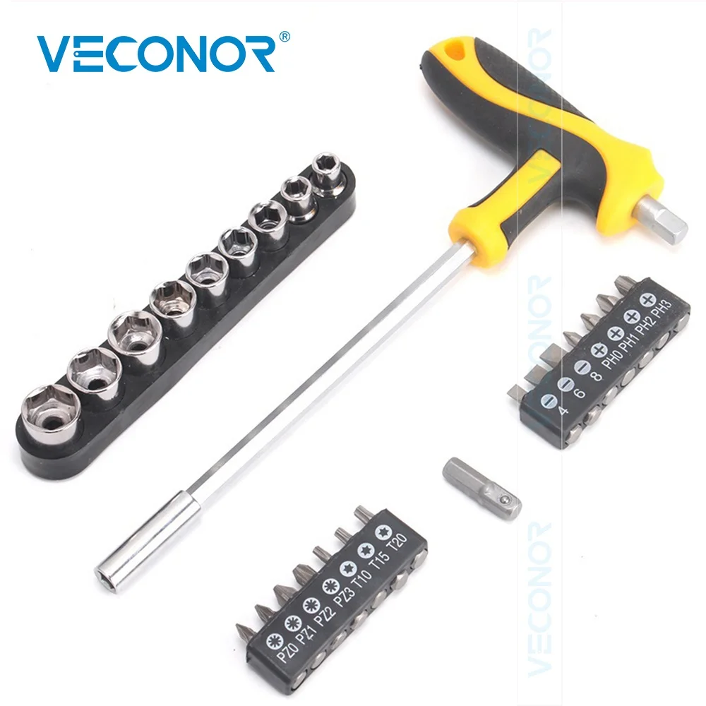 

T-handle Wrench Combination Screwdriver Bit Set Phillips Slotted Home Repair Hand Tool