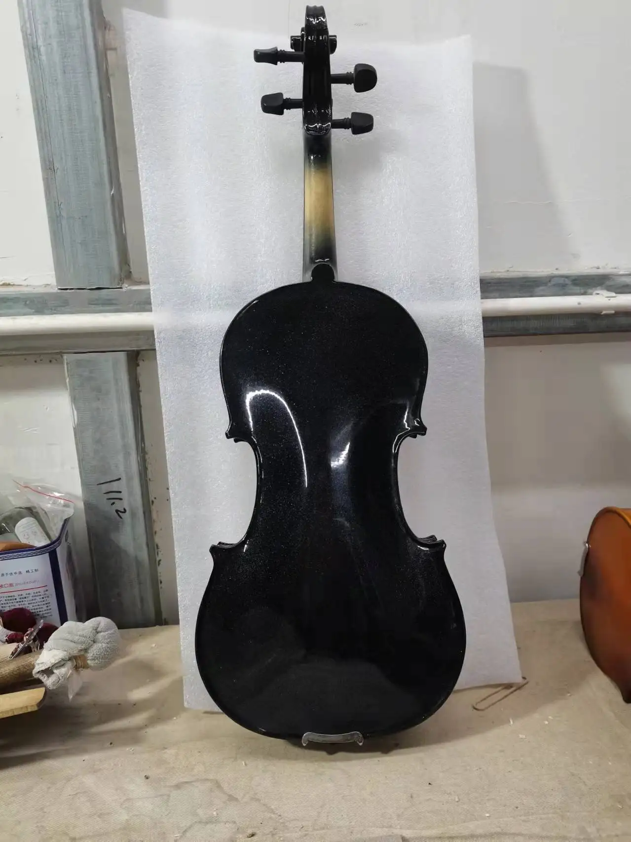 Professional Violin with Case, Full Size, 100% Handmade, Blingbling, Black Oil Varnish, Spruce Maple, Guarneri Model, 4, 4