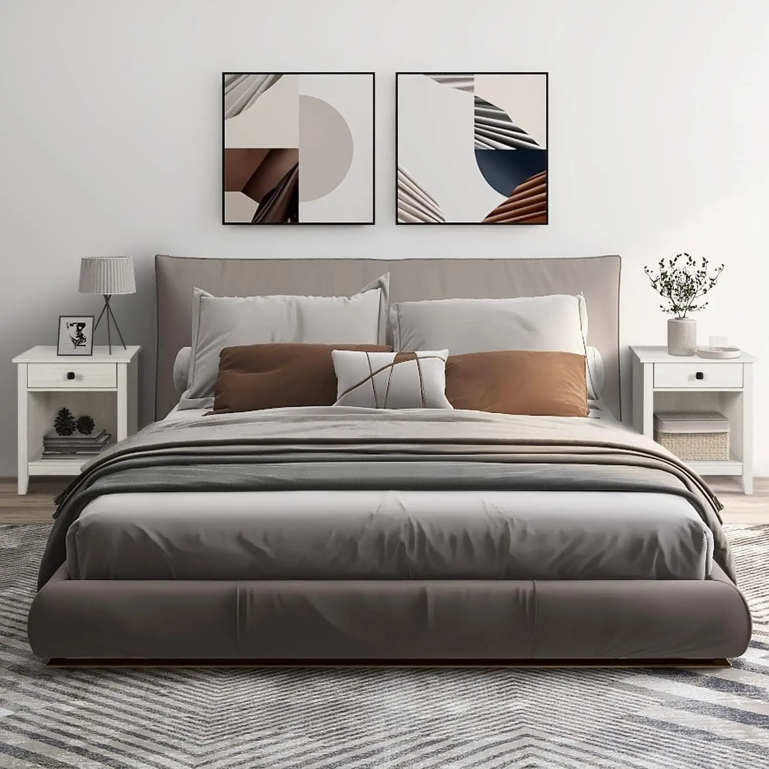 طقم منضدة نوم بيضاء مكونة من قطعتين مع أدراج، وطاولة بجانب السرير طويلة للمنزل الحديث، ومجموعة منضدة بدرج واحد #5