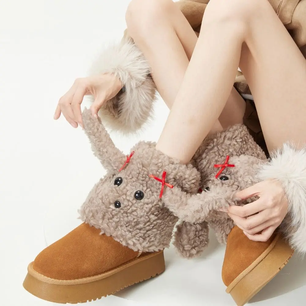 

Cute Y2K Cartoon Dog Leg Warmers Spicy Girls Lolita Bow Foot Cover Wind Protection JK Plush Boots Cover Streetwear