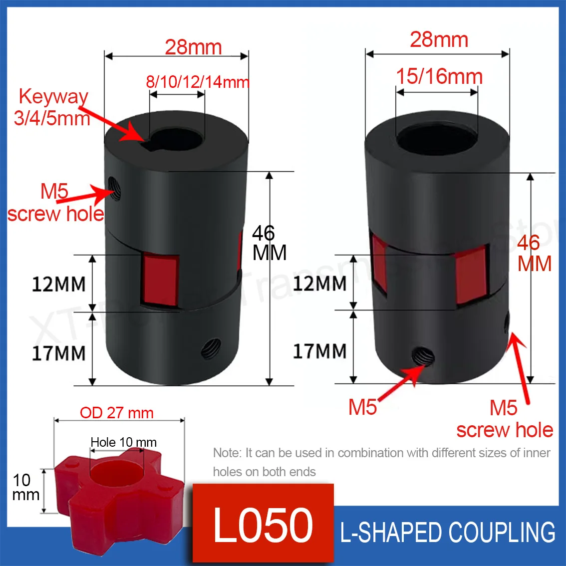 OD 28mm L050 Cleaning Machine Motor Plum Claw Coupling 45 # Steel Elastic XL/ML Large Torsion Coupling Bore 8/10/12/14/15/16mm