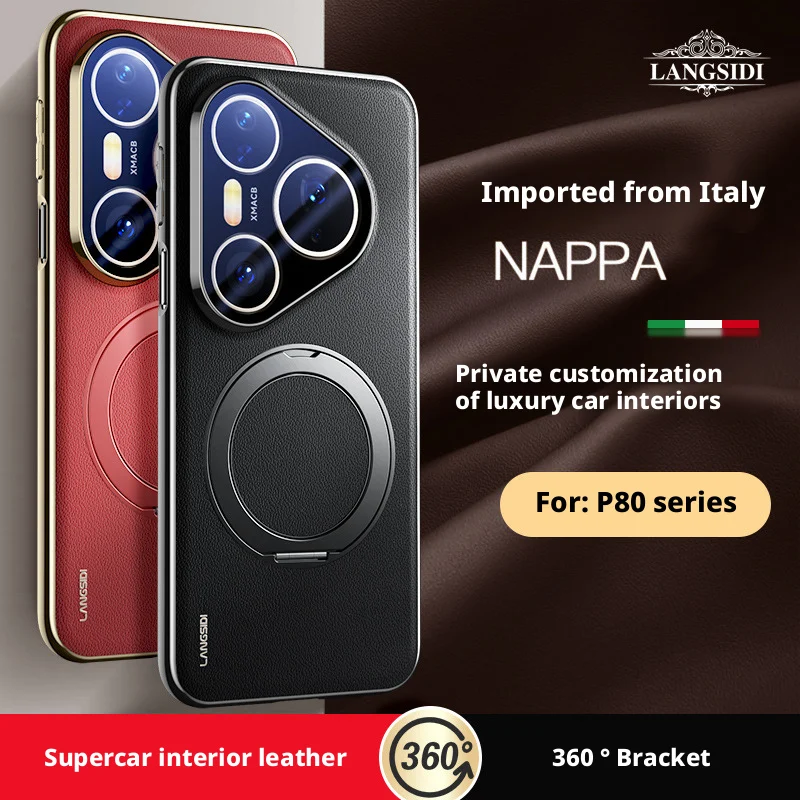 

Роскошный чехол из натуральной кожи Nappa для Huawei Pura 80 70 Pro Plus, ультрасильный магнитный вращающийся держатель с кольцом, защитный чехол для объектива