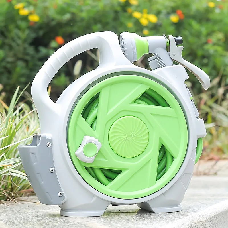 

14m Garden Hose Reel 7 Pattern Nozzle Adjustable Wall Mount Precision Length Lock Water Saving Design for Lawn Bed Cleaning