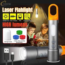 USB recarregável lanterna Zoomable COB Sidelight poderoso Torchlight Multi-funcional mudança de cor Camping lanterna com gancho