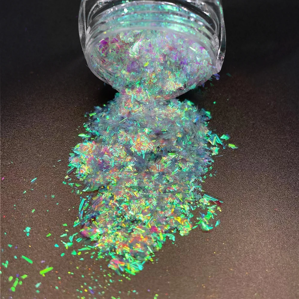 1jar Rainbow Mermaid Opal Pigment Nail Sequin Glitter Shiny Transparent Nail Powder Acrylic Powder Nail Decor For Music Festival